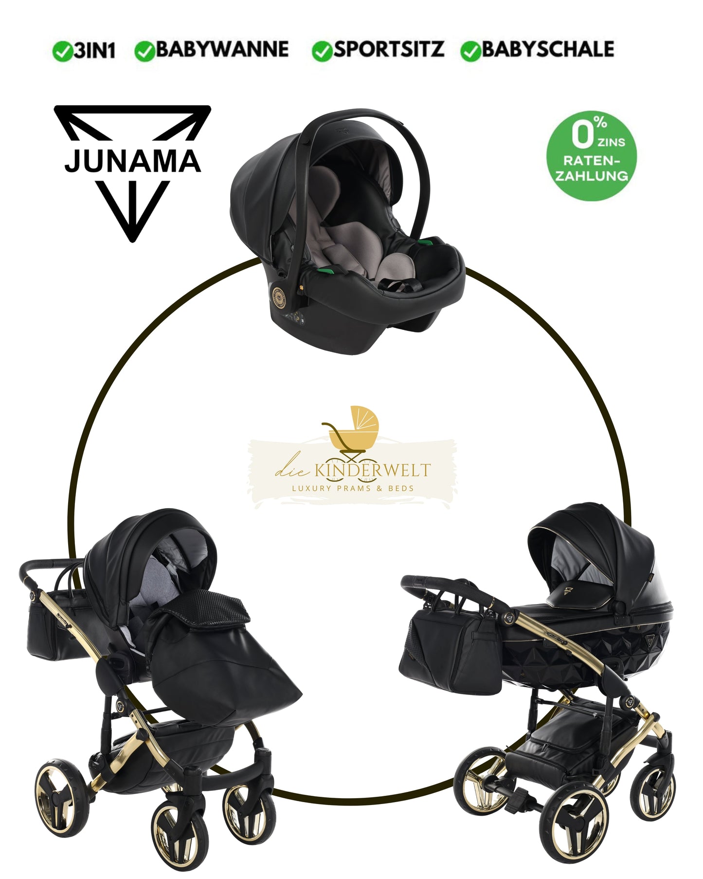 BUNDLE 4: Junama Diamond Fluo Line Kombi-Kinderwagen - - 04“ 3-in-1 SET