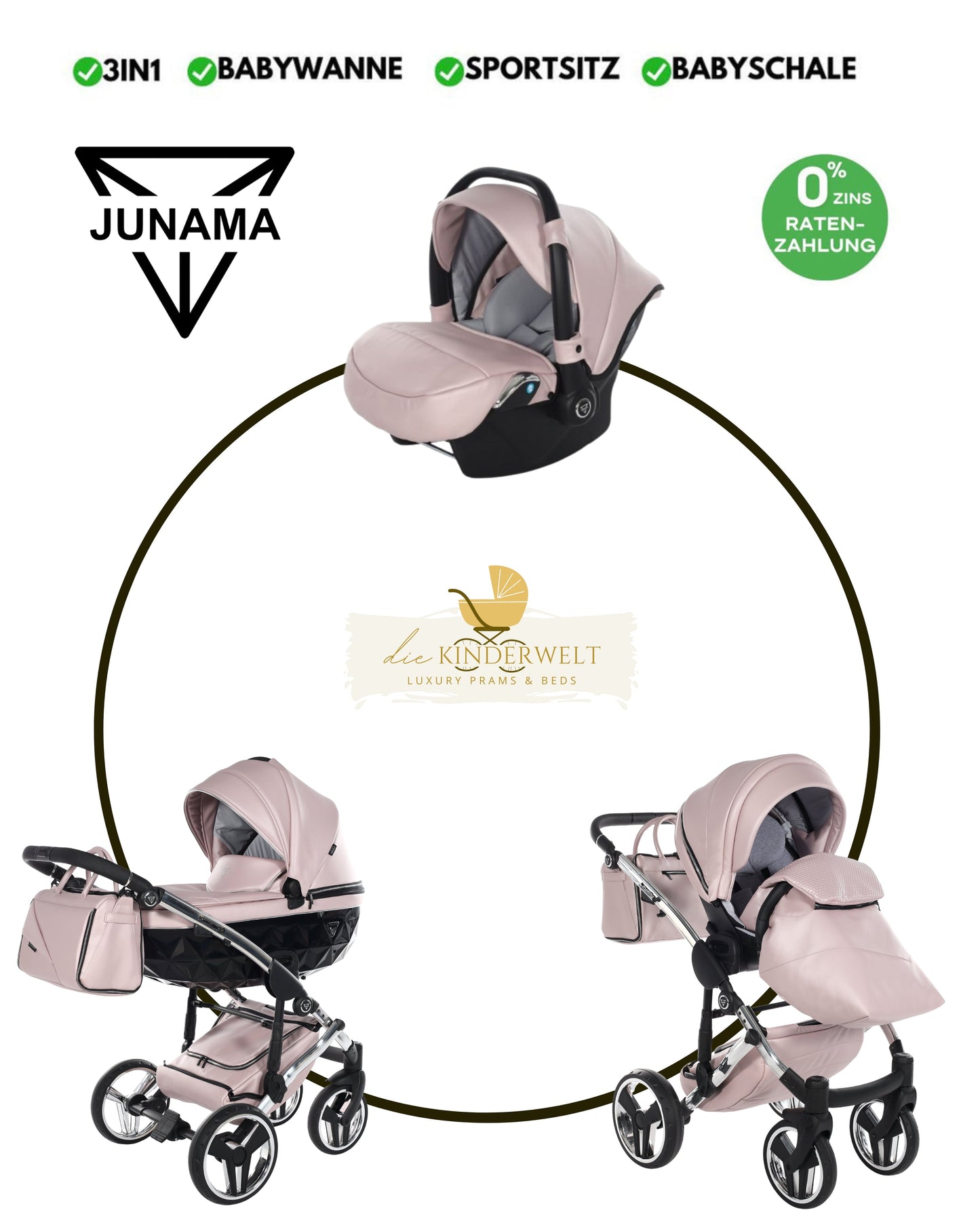 BUNDLE 6: Junama Diamond Fluo Line Kombi-Kinderwagen - - 06“ 3-in-1 SET